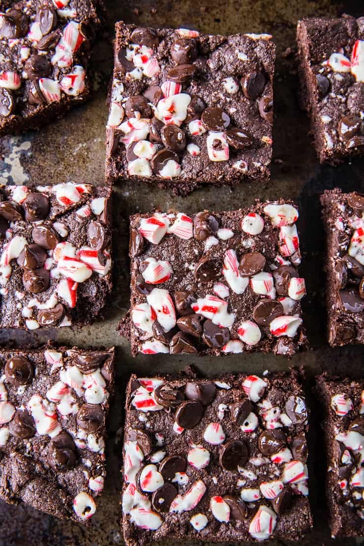 Grain-Free Peppermint Vegan Brownies - made with almond flour, almond butter, coconut oil, coconut sugar, etc. A healthy vegan brownie recipe | TheRoastedRoot.net