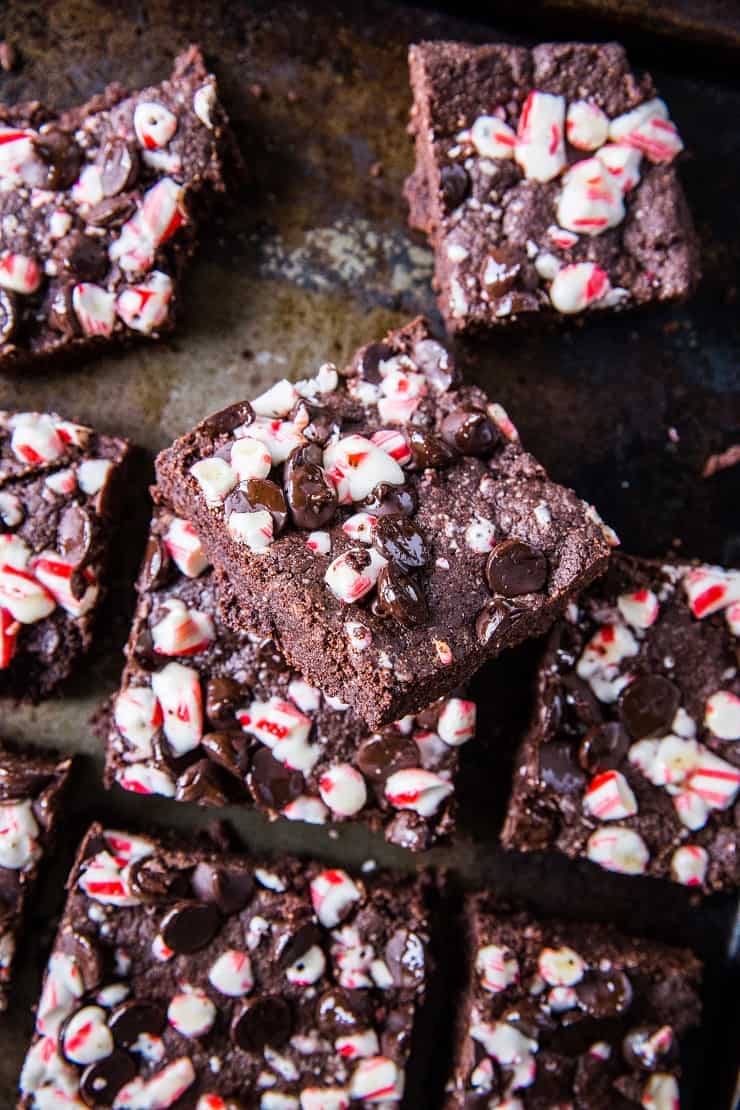 Grain-Free Peppermint Vegan Brownies - made with almond flour, almond butter, coconut oil, coconut sugar, etc. A healthy vegan brownie recipe | TheRoastedRoot.net