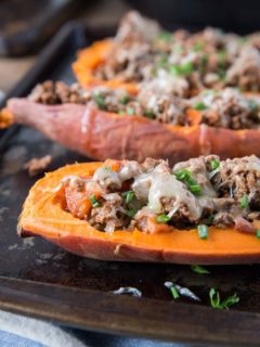 Taco-Stuffed Sweet Potatoes - an easy, healthy dinner recipe | TheRoastedRoot.net #glutenfree