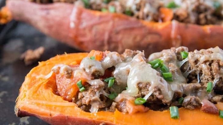 Taco-Stuffed Sweet Potatoes - an easy, healthy dinner recipe | TheRoastedRoot.net #glutenfree