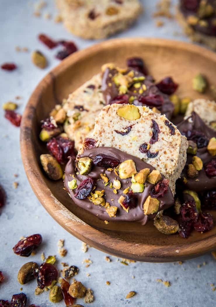 Cranberry Pistachio Vegan Shortbread Cookies - paleo, grain-free, gluten-free, dairy-free, healthy and delicious | TheRoastedRoot.net