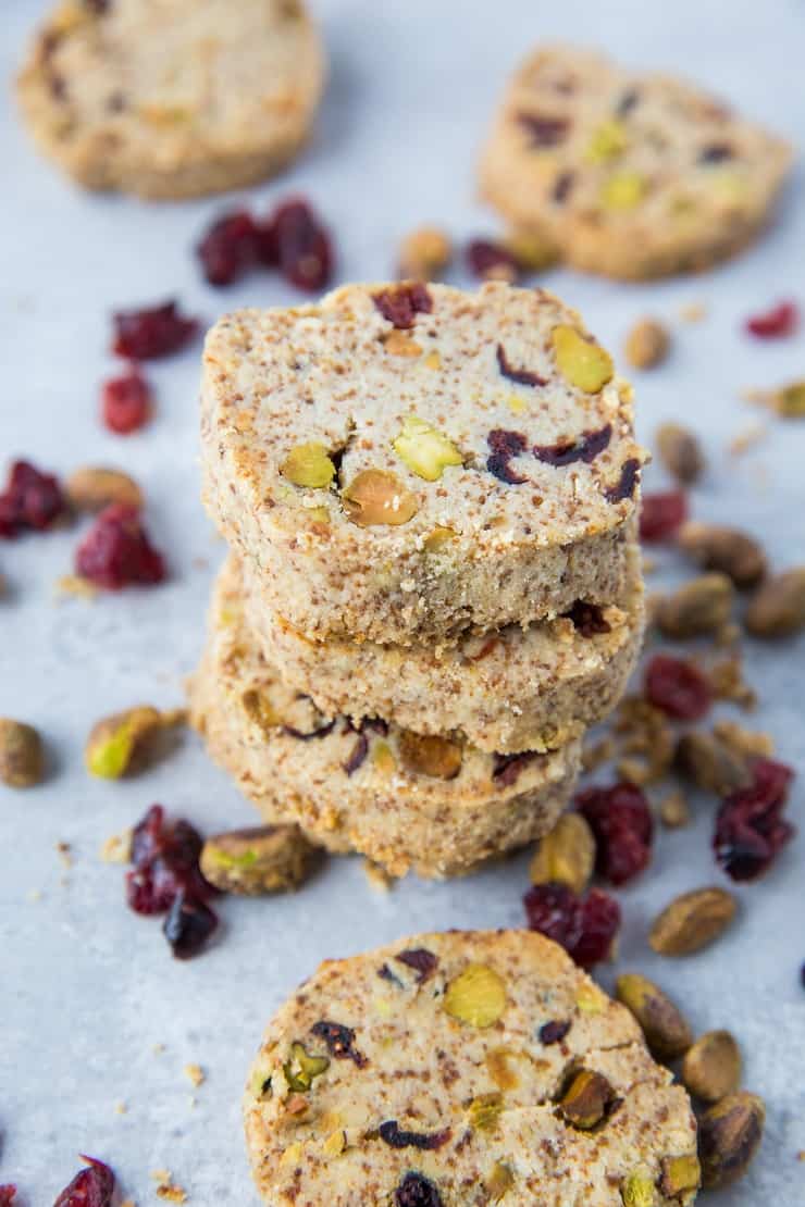 Cranberry Pistachio Vegan Shortbread Cookies - paleo, grain-free, gluten-free, dairy-free, healthy and delicious | TheRoastedRoot.net