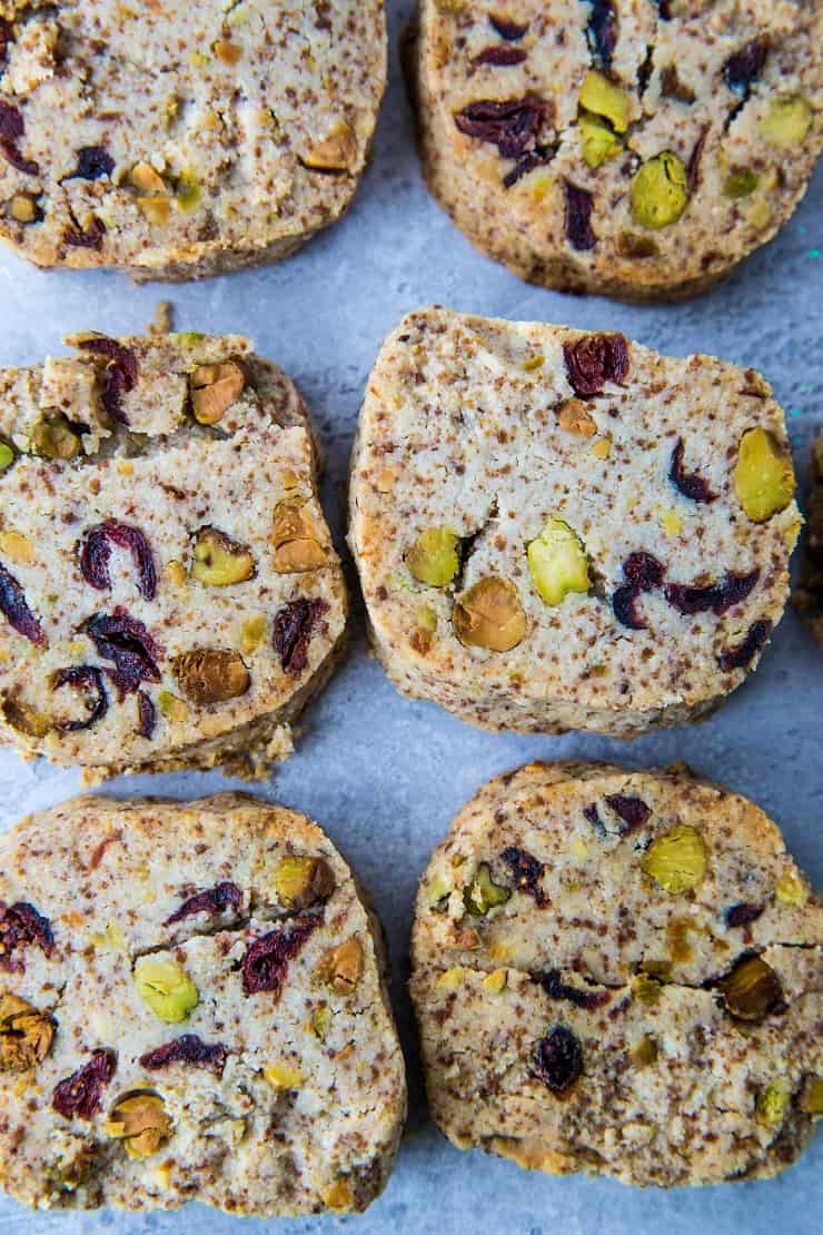 Cranberry Pistachio Vegan Shortbread Cookies - paleo, grain-free, gluten-free, dairy-free, healthy and delicious | TheRoastedRoot.net