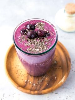 Adaptogenic Protein Smoothie (2 Ways!) with ashwagandha and maca. An easy nutrient-dense smoothie for a clean snack or meal in a glass. | TheRoastedRoot.net #paleo #smoothie #greensmoothie