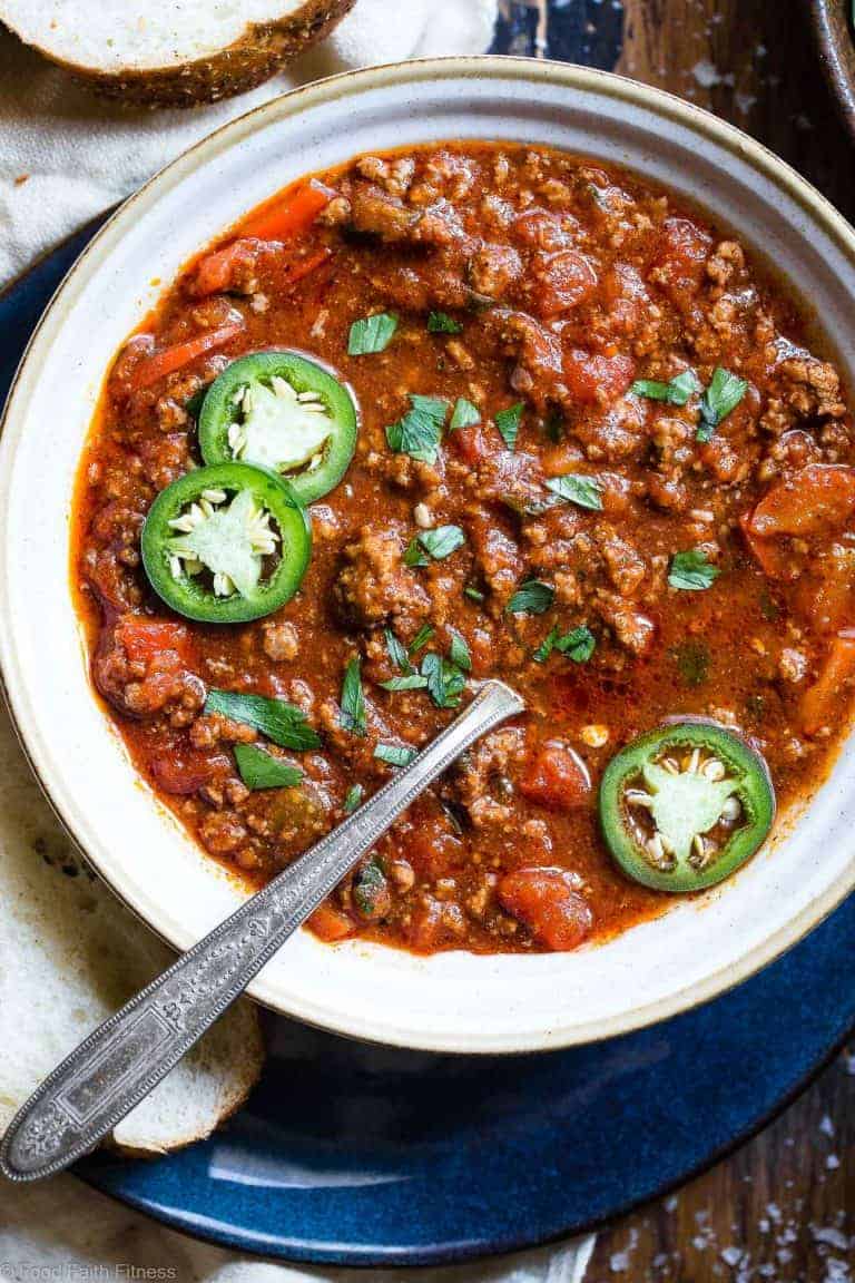 No-Bean Whole30 Keto Chili in the Instant Pot + 65 keto recipes | TheRoastedRoot.net #lowcarb #keto