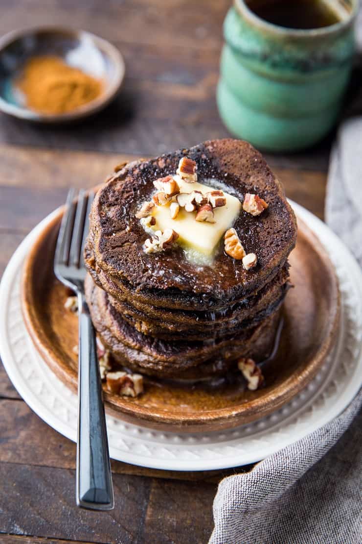 Paleo Gingerbread Pancakes - grain-free, refined sugar-free, dairy-free and fluffy! | TheRoastedRoot.com #glutenfree #breakfast