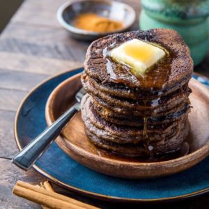 Paleo Gingerbread Pancakes - grain-free, refined sugar-free, dairy-free and fluffy! | TheRoastedRoot.com #glutenfree #breakfast