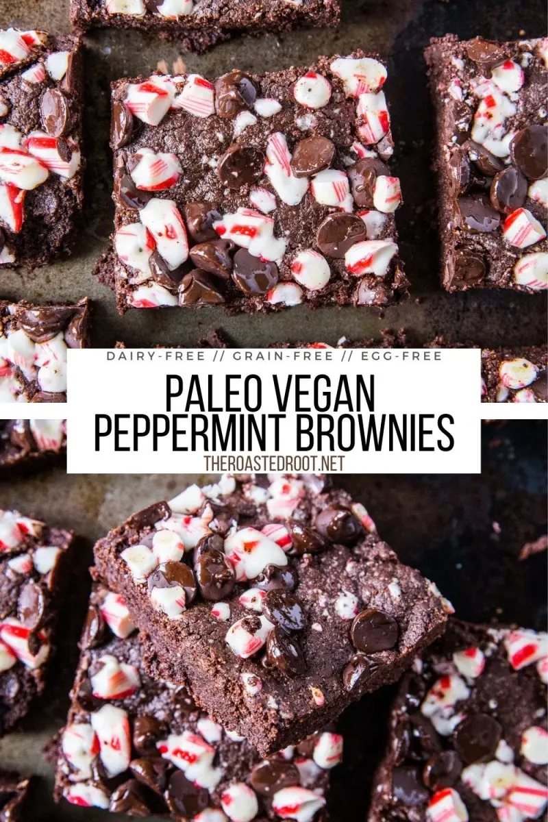 Vegan Peppermint Brownies made grain-free, refined sugar-free, dairy-free, egg-free, and paleo. These easy Pegan brownies are festive and fun for the holidays!