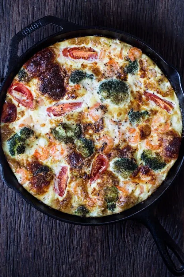 Shrimp and Broccoli Breakfast Frittata + 65 Keto Recipes | TheRoastedRoot.net #lowcarb #keto