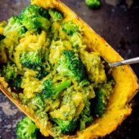 Spaghetti Squash with Roasted Pecan Pesto Sauce and Broccoli - and easy, healthy meal that is vegan, paleo, whole30, low-fodmap, and keto. | TheRoastedRoot.net