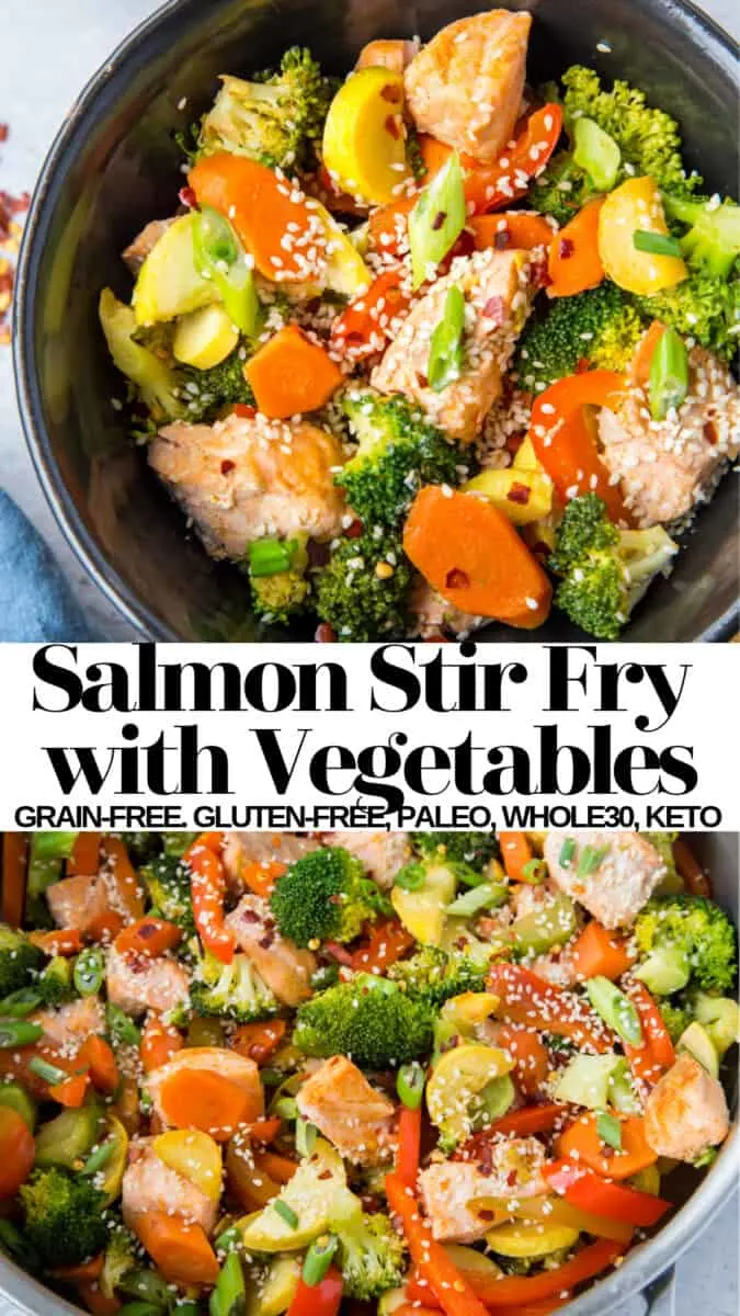 Salmon Stir Fry with Vegetables - a quick, easy healthy dinner recipe that is paleo, keto, whole30 and gluten-free