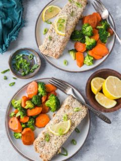 Almond Crusted Salmon - a quick, easy, delicious crispy salmon recipe requiring only a few basic ingredients. This crusted salmon is Paleo, Whole30, Keto, and delicious! | TheRoastedRoot.net