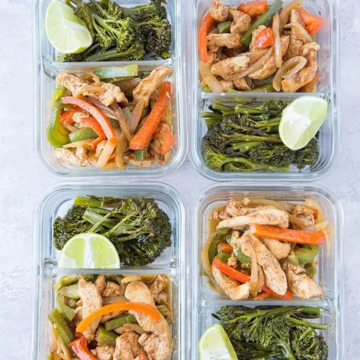 Chicken Fajita Meal Prep Bowls with Roasted Broccolini | keto, low-carb, paleo, gluten-free, and healthy, these bowls are so easy to make. | TheRoastedRoot.net