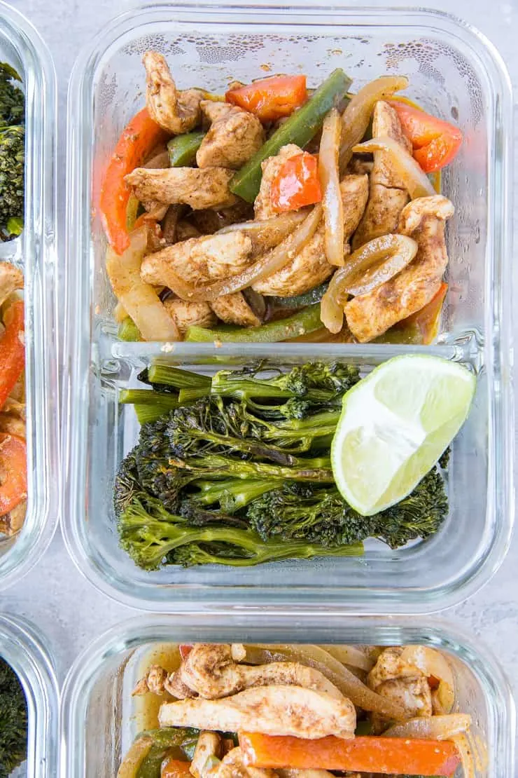 Chicken Fajita Meal Prep Bowls with Roasted Broccolini | keto, low-carb, paleo, gluten-free, and healthy, these bowls are so easy to make. | TheRoastedRoot.net