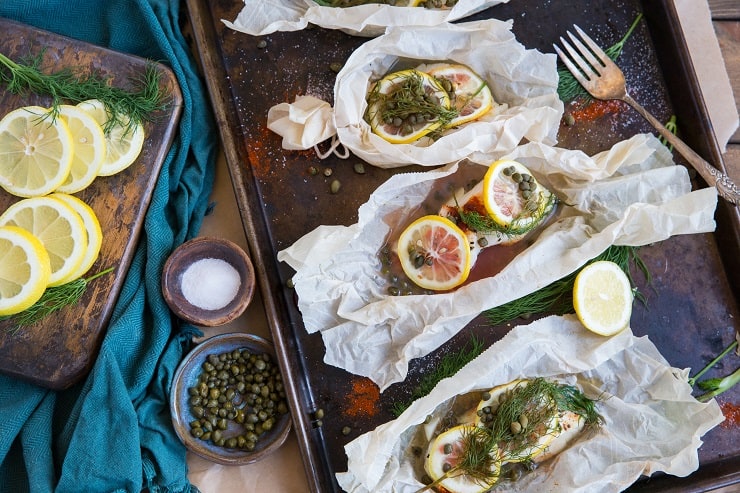 Lemon Dill Cod in Parchment Paper with Capers - low-carb, whole30, paleo, keto | TheRoastedRoot.net 