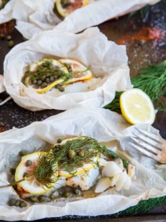 Lemon Dill Cod in Parchment Paper with Capers - low-carb, whole30, paleo, keto | TheRoastedRoot.net