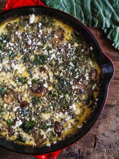 Collard Greens, Feta, and Mushroom Frittata - Keto, primal, vegetarian - a simple breakfast recipe that can be made ahead of time | TheRoastedRoot.net #glutenfree