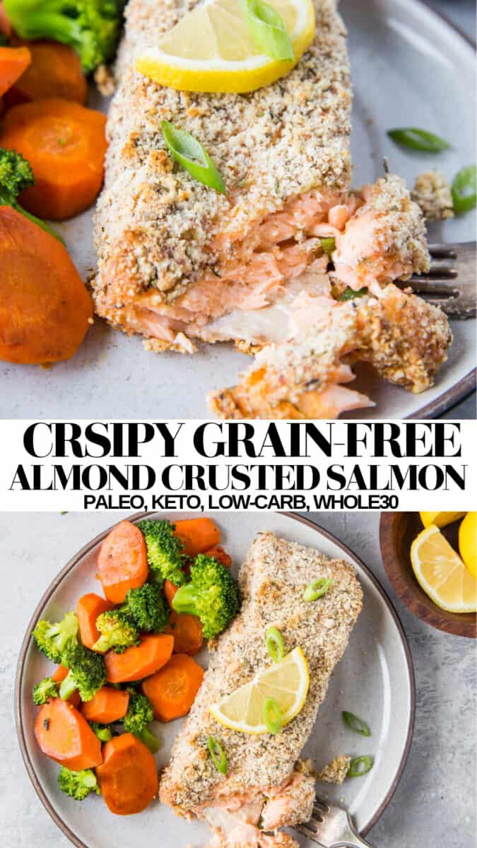 Paleo Almond Crusted Salmon - grain-free crusted salmon with almond flour. Paleo, keto, whole30, healthy