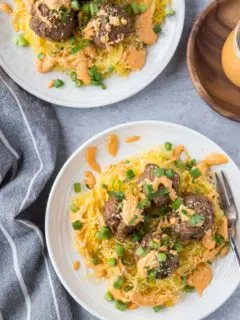 Red Curry Meatballs with Spaghetti Squash - low-carb, keto, paleo, whole30 | TheRoastedRoot.com