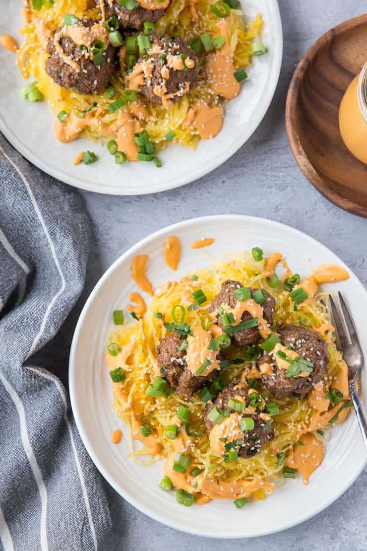 Red Curry Meatballs with Spaghetti Squash - low-carb, keto, paleo, whole30 | TheRoastedRoot.com