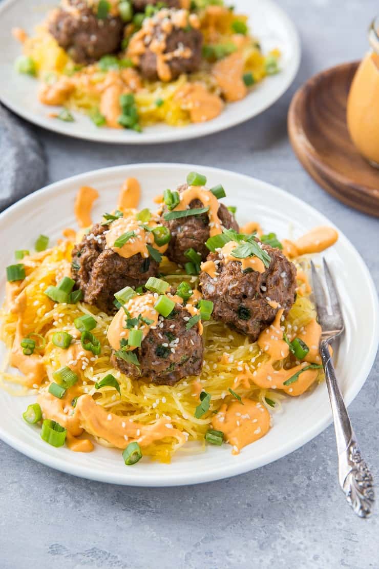 Red Curry Meatballs with Spaghetti Squash - low-carb, keto, paleo, whole30 | TheRoastedRoot.com