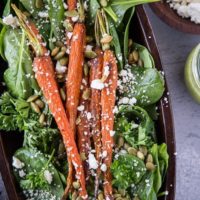 Roasted Carrot Spinach Salad with Lemon Herb Dressing - a simple clean salad that is primal and keto. | TheRoastedRoot.net #cleaneating #vegetarian #glutenfree