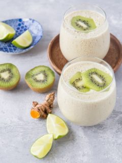 Turmeric Kiwi Protein Smoothie | TheRoastedRoot.net