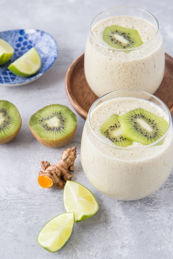 Turmeric Kiwi Protein Smoothie | TheRoastedRoot.net