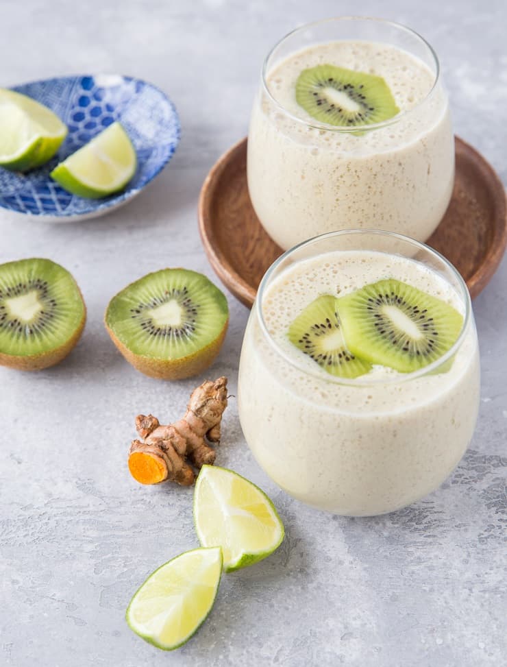 Turmeric Kiwi Protein Smoothie | TheRoastedRoot.net