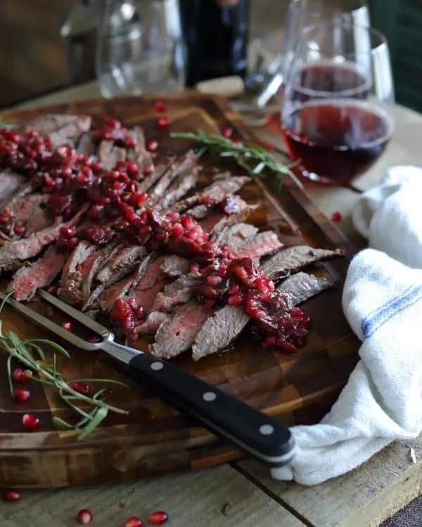 Pomegranate Cranberry Balsamic Flank Steak from Running to the Kitchen