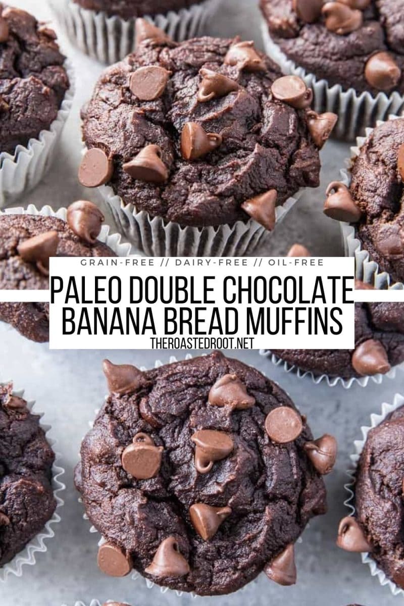 Paleo Double Chocolate Banana Muffins - grain-free, refined sugar-free, oil-free, dairy-free - a moist, delicious fluffy healthy muffin recipe!