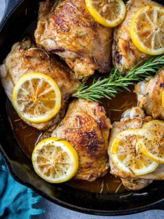 Lemon Rosemary Braised Chicken Thighs - an easy, mouth-watering chicken recipe that's quick, simple, and healthful | TheRoastedRoot.net #paleo #keto #healthy