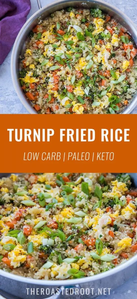 Turnip Fried Rice - a grain-free version of fried rice using turnips! A healthy side dish everyone will enjoy | TheRoastedRoot.net