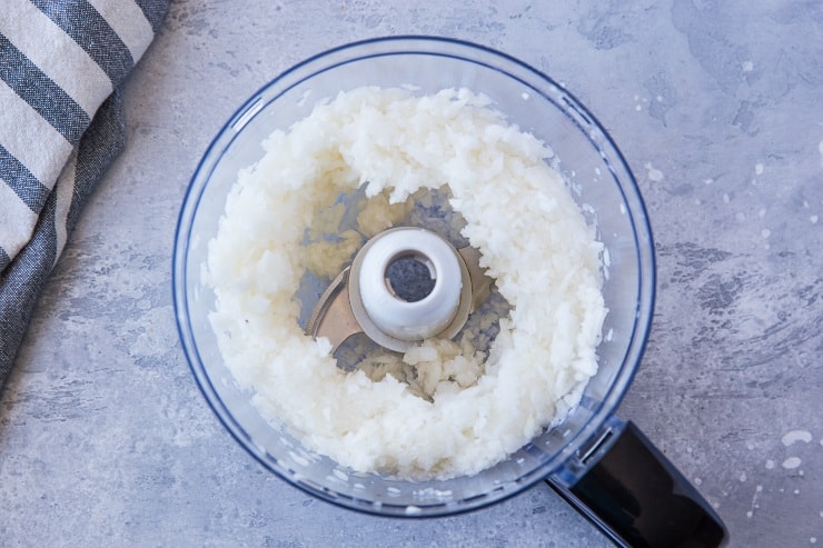 Turnip Fried Rice - a low-carb alternative to traditional fried rice that is paleo, keto, and whole30 | TheRoastedRoot.net #glutenfree #grainfree