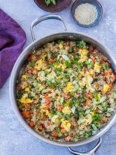 Turnip Fried Rice - a low-carb alternative to traditional fried rice that is paleo, keto, and whole30 | TheRoastedRoot.net #glutenfree #grainfree