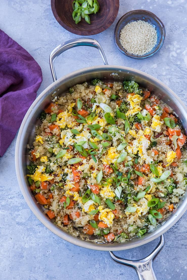 Turnip Fried Rice - a low-carb alternative to traditional fried rice that is paleo, keto, and whole30 | TheRoastedRoot.net #glutenfree #grainfree