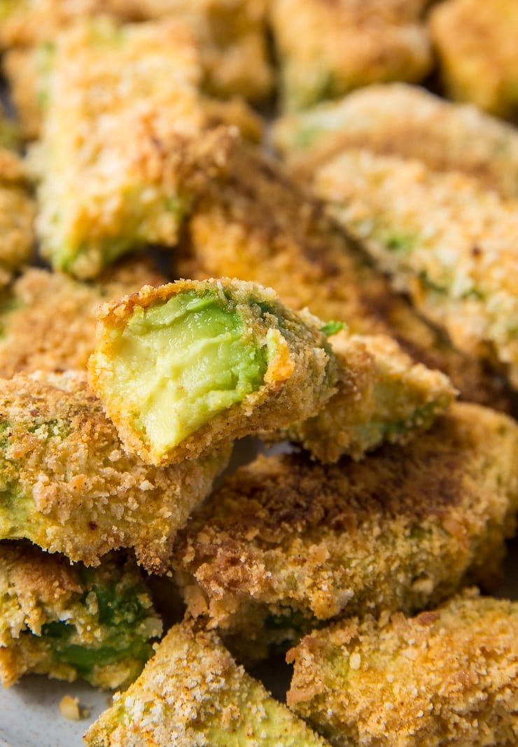 Grain-Free Baked Avocado Fries with an Air Fryer Option - crispy baked avocado fries are delightfully crispy, are low-carb, gluten-free, and make for an amazing appetizer or snack.
