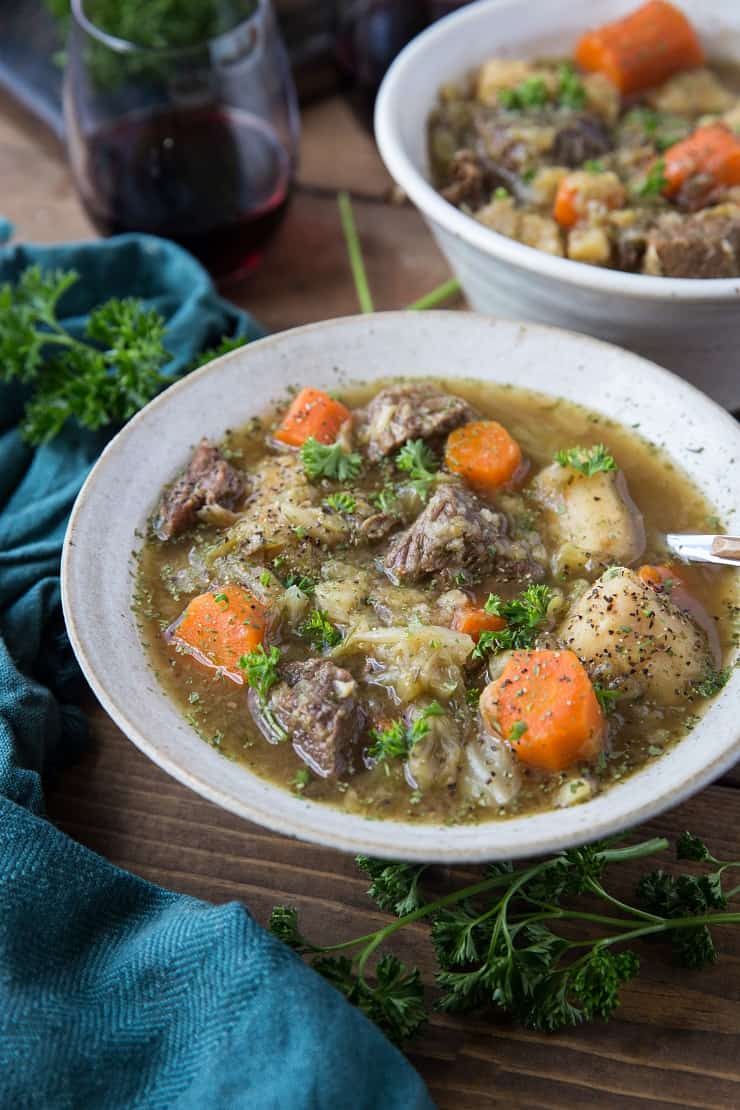 Instant Pot Paleo Irish Beef Stew - a nightshade-free, gluten-free stew recipe that is low-carb, paleo, whole30 recipe | TheRoastedRoot.net