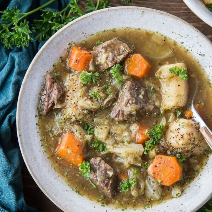 Instant Pot Paleo Irish Beef Stew - a nightshade-free, gluten-free stew recipe that is low-carb, paleo, whole30 recipe | TheRoastedRoot.net