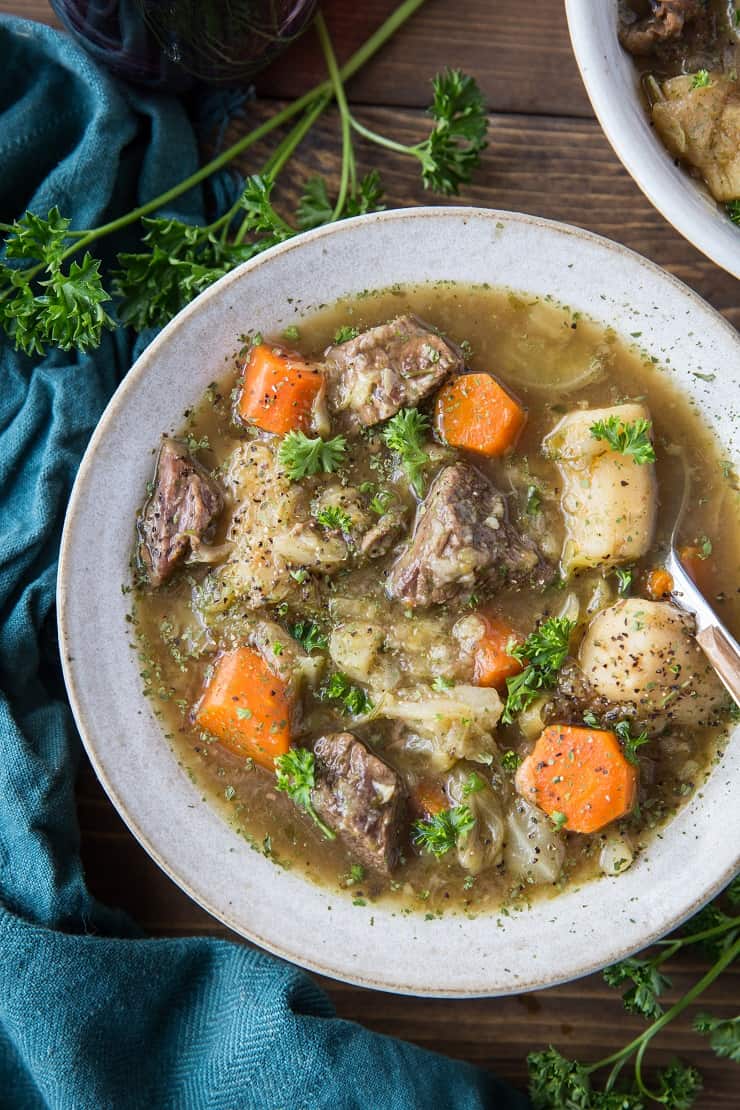 Instant Pot Paleo Irish Beef Stew - a nightshade-free, gluten-free stew recipe that is low-carb, paleo, whole30 recipe | TheRoastedRoot.net