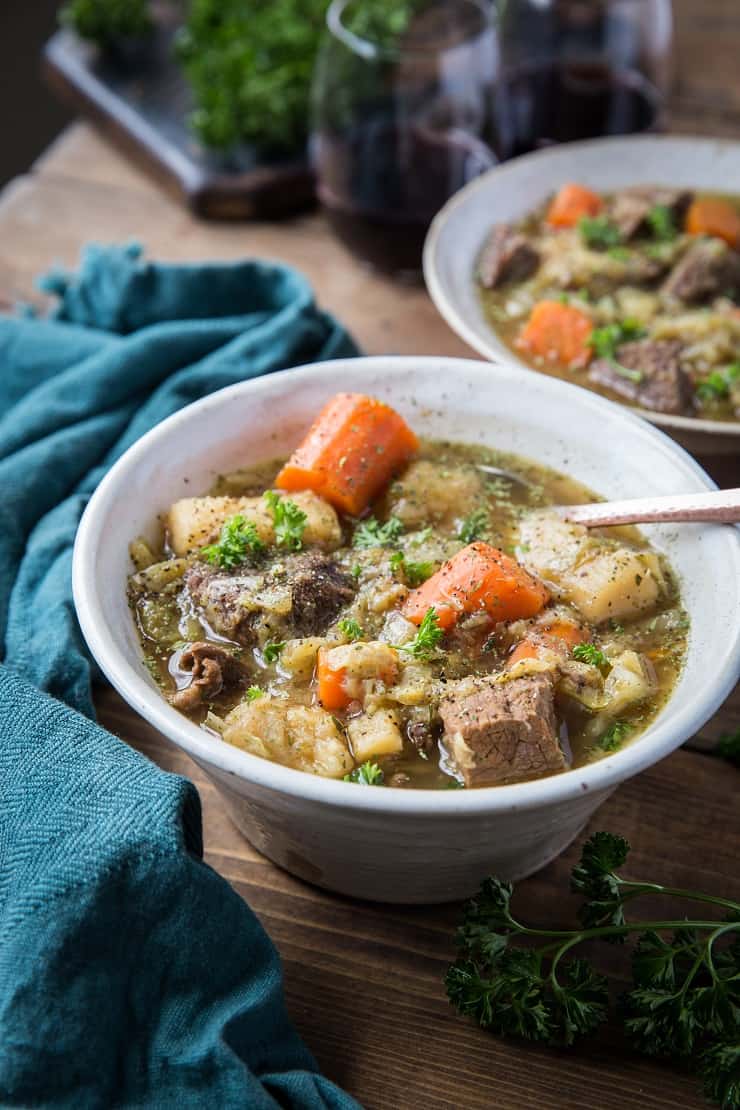 Instant Pot Paleo Irish Beef Stew - a nightshade-free, gluten-free stew recipe that is low-carb, paleo, whole30 recipe | TheRoastedRoot.net