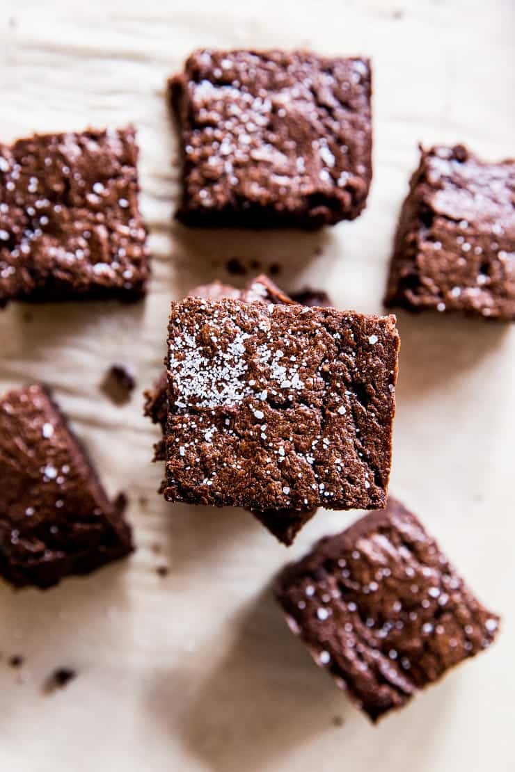 Decadent Fudgy Keto Brownies - made with almond flour and monk fruit sweetener - an easy recipe with a vegan option! | TheRoastedRoot.net