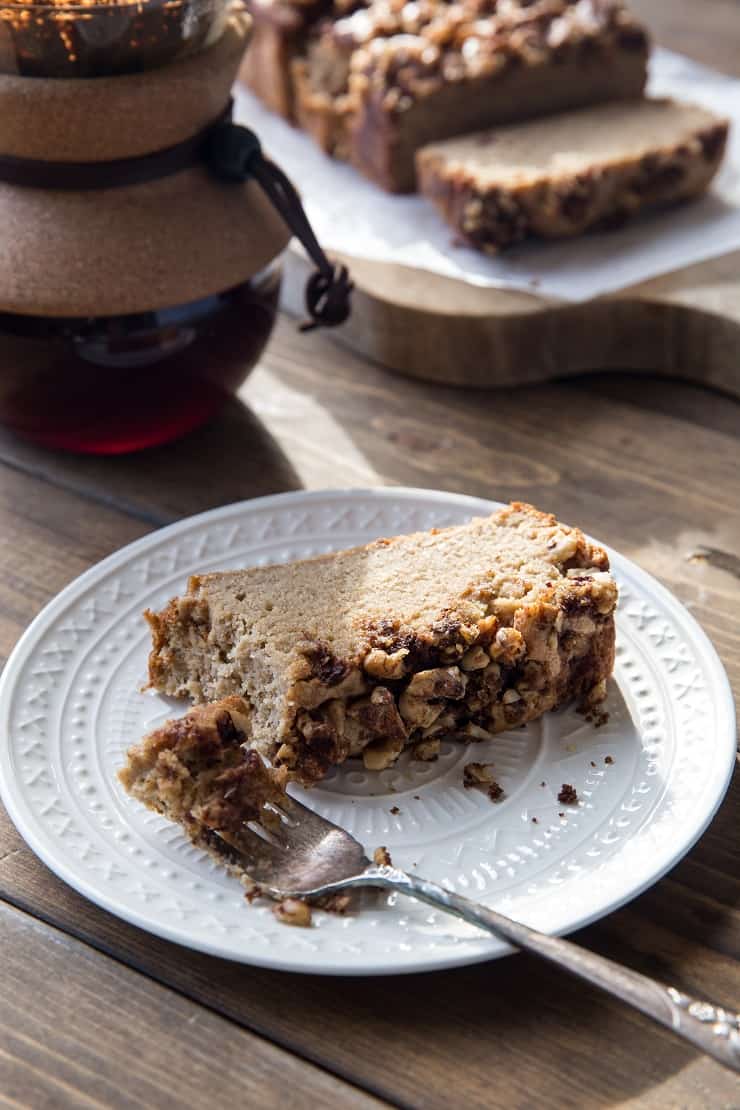 Paleo Coffee Cake Banana Bread - a mashup of coffee cake and banana bread! Grain-free, gluten-free, dairy-free, healthy and delicious | TheRoastedRoot.net 
