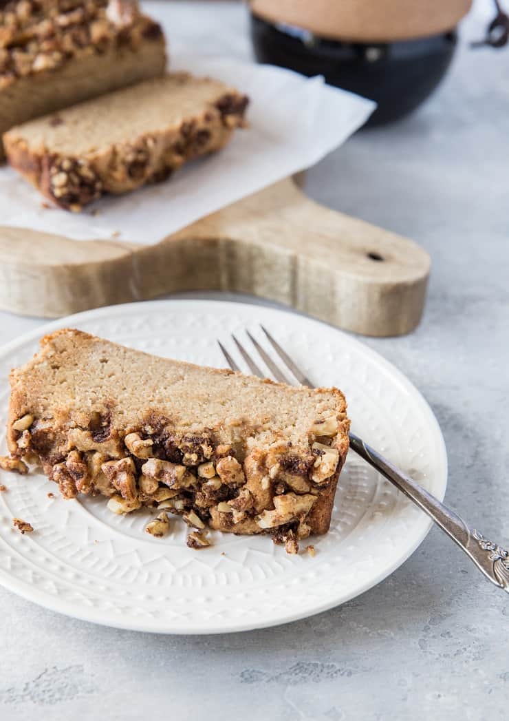 Paleo Coffee Cake Banana Bread - a mashup of coffee cake and banana bread! Grain-free, gluten-free, dairy-free, healthy and delicious | TheRoastedRoot.net 