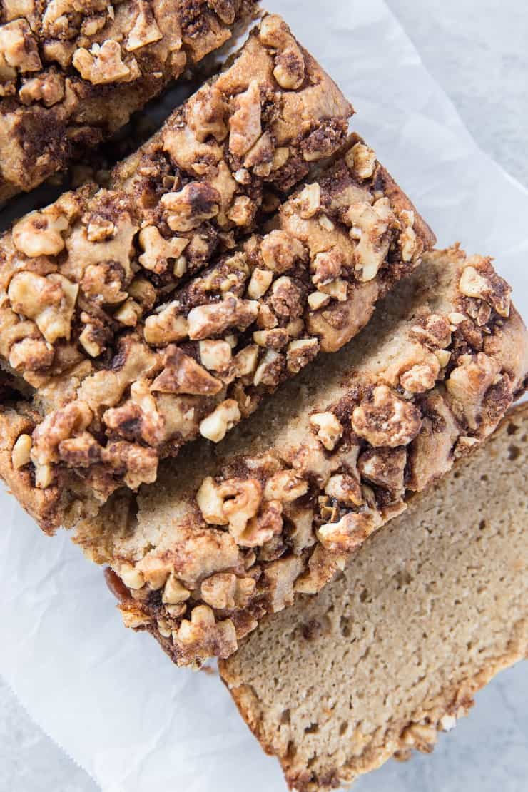 Paleo Coffee Cake Banana Bread - a mashup of coffee cake and banana bread! Grain-free, gluten-free, dairy-free, healthy and delicious | TheRoastedRoot.net 