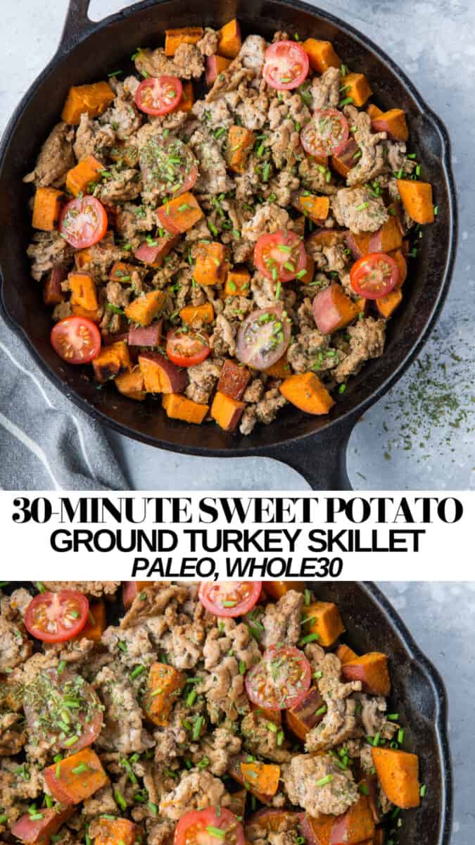 30-Minute Sweet Potato and Ground Turkey Skillet - a lightning quick nutritious meal - paleo, whole30, healthy