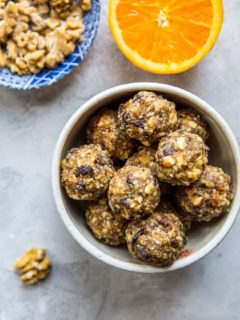 Cranberry Orange Protein Balls - healthy paleo-friendly snack made with nuts, seeds, orange zest, dates, and dried cranberries | TheRoastedRoot.net