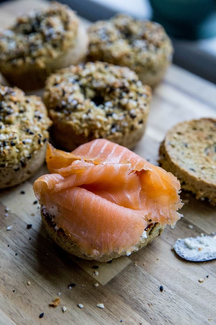 Low-Carb Keto Everything Bagels made with almond flour - an easy grain-free paleo bagel recipe! | TheRoastedRoot.net #glutenfree #breakfast