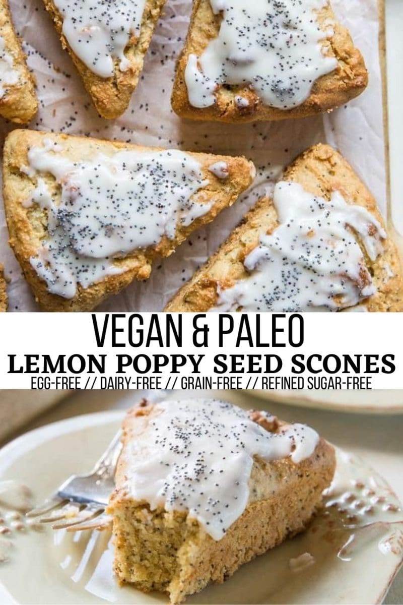 Grain-Free Vegan Lemon Poppy Seed Scones - gluten-free, egg-free, dairy-free, refined sugar-free, delicious scone recipe! A lovely breakfast or snack.