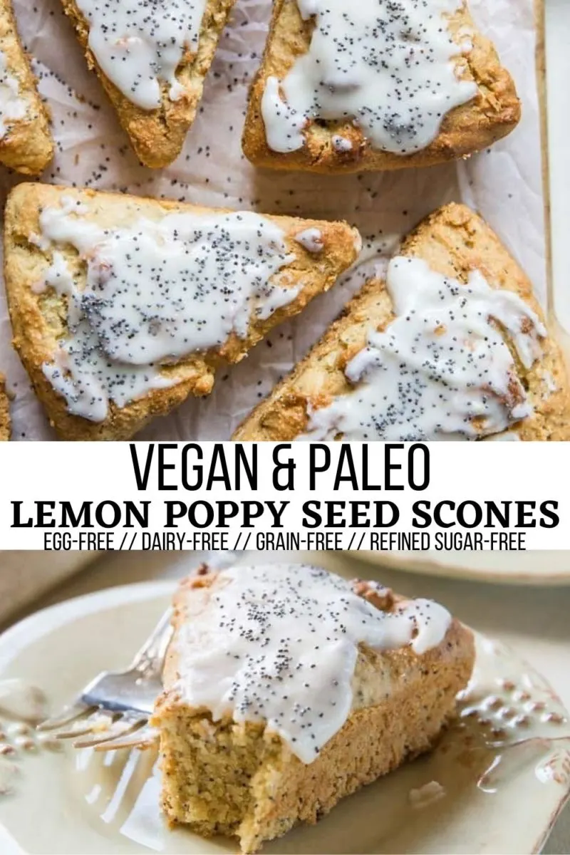 Grain-Free Vegan Lemon Poppy Seed Scones - gluten-free, egg-free, dairy-free, refined sugar-free, delicious scone recipe! A lovely breakfast or snack.